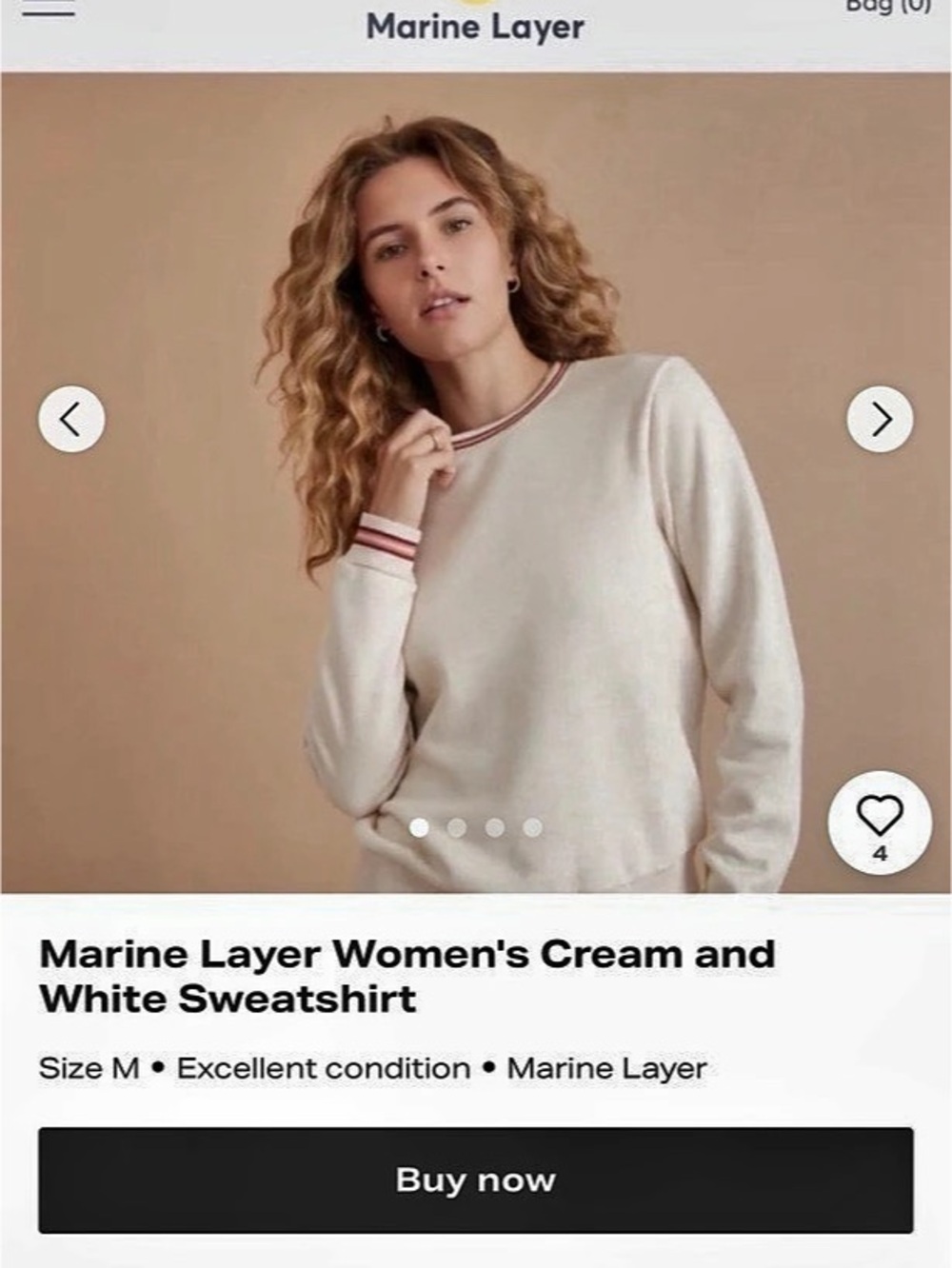 Marine Layer Anthem Crewneck Sweatshirt Cream & Red XS